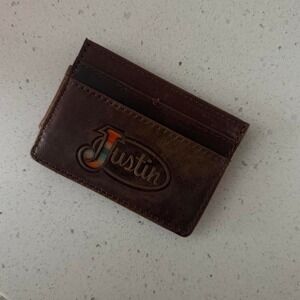 Justin Leather Money Clip Wallet Womens/Mens Unisex Brown Western Minimalist